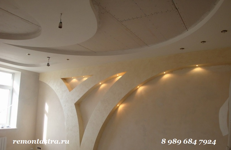 двухуровневые потолки из гипсокартона фото